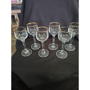Vintage Gold Rimmed Cordial Glasses - Set of 6 Clear Crystal Stemware Liqueur